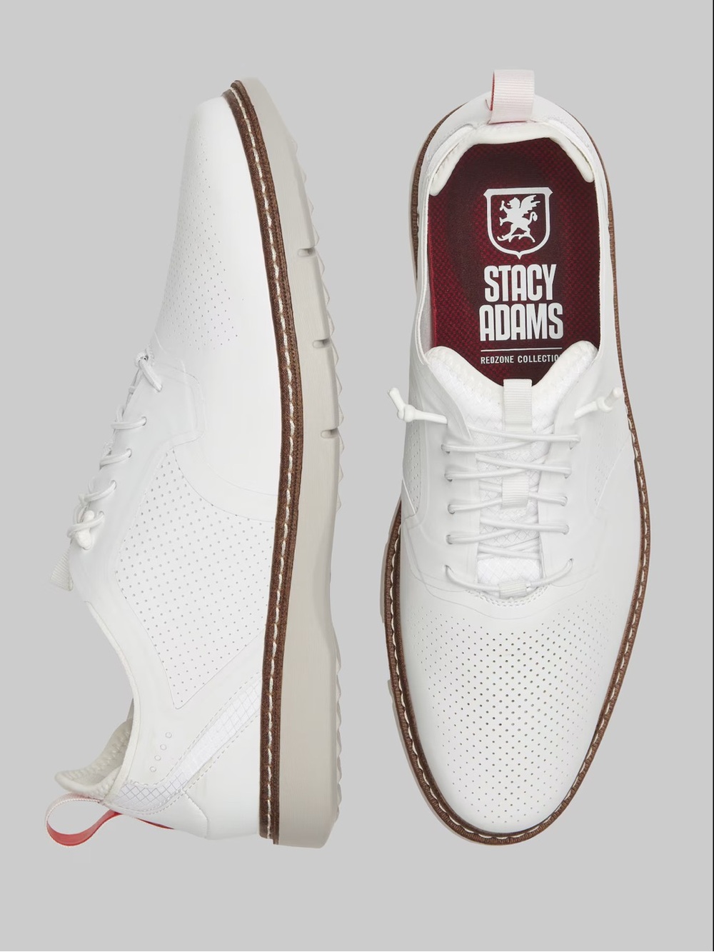 Stacy Adams Synchro Plain Toe Elastic Lace-Up casual white dress shoes Mens Sz 8